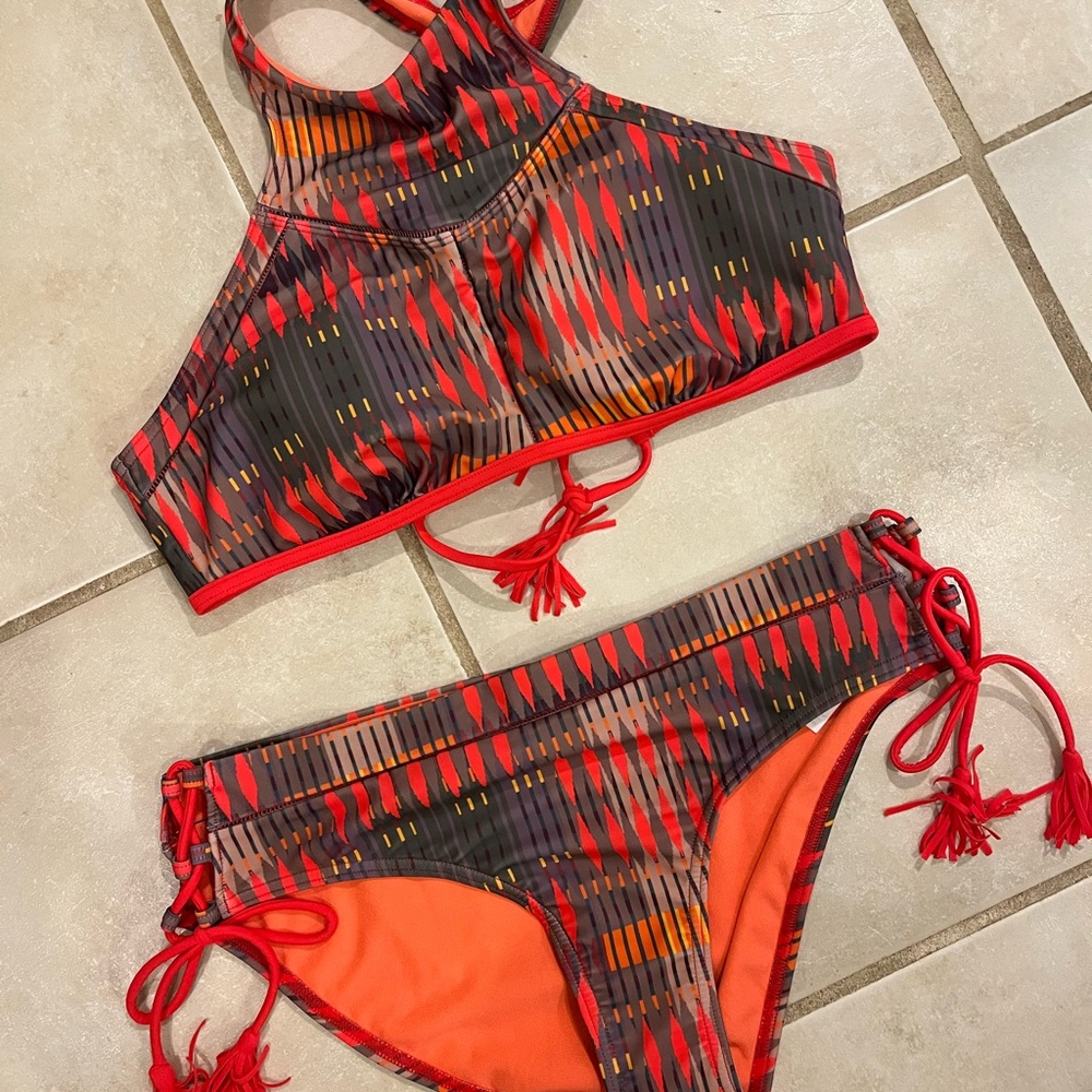 Prana Red and Orange Sporty Bikini Set